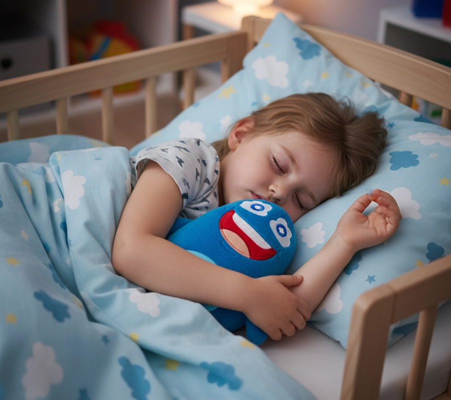 Cubanty Kuscheltier Einschlafhilfe. Süßes Kuscheltier in blau.